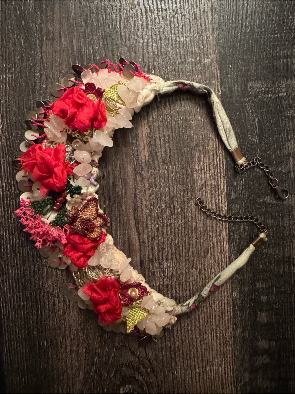 Handmade Bohemian Red Floral Statement Necklace - Picture 2 of 4